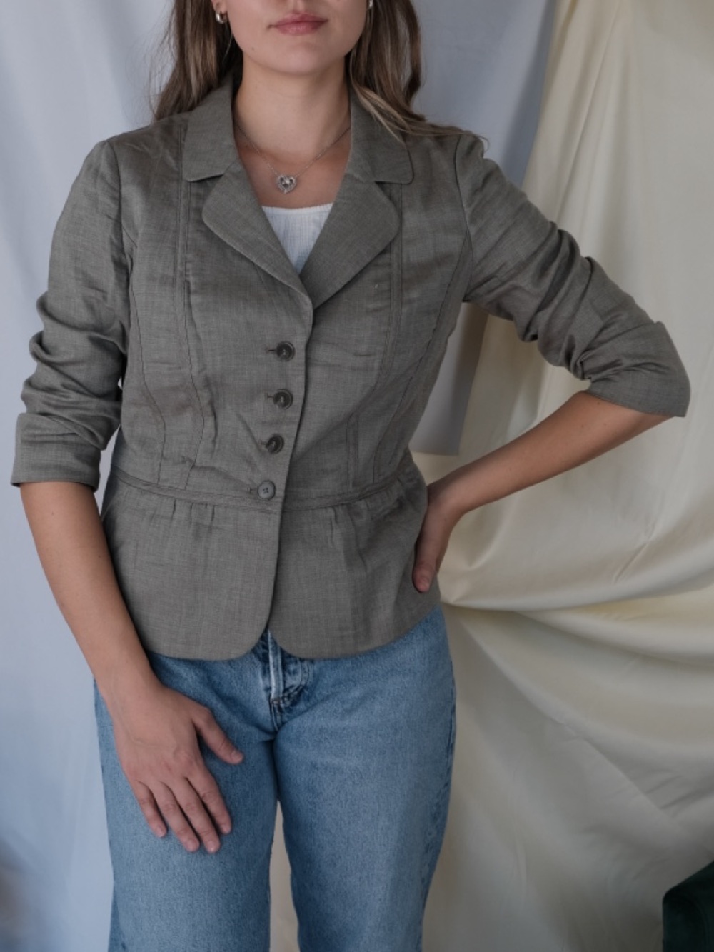 Halogen Taupe Olive Notched Lapel Tailored Blazer